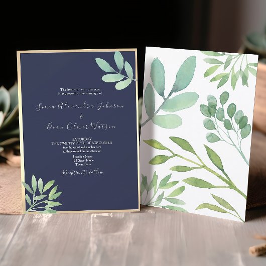 Invitation Mariage Botanique Rustique Bleu Nuit