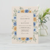 Invitation Mariage Botanique Rustique Bleu Souci (Debout devant)