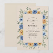 Invitation Mariage Botanique Rustique Bleu Souci (Devant / Derrière)