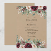 Invitation Mariage Botanique Rustique Bourgogne (Devant / Derrière)