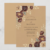 Invitation Mariage Botanique Rustique Brun (Devant / Derrière)