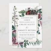Invitation Mariage botanique rustique de Bourgogne et de pin (Devant / Derrière)