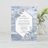 Invitation Mariage botanique rustique Dusty Blue Wood (Debout devant)