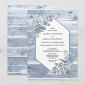 Invitation Mariage botanique rustique Dusty Blue Wood (Devant / Derrière)