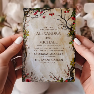 Invitation Mariage botanique rustique en bois