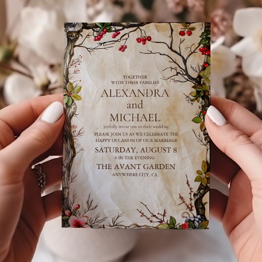 Invitation Mariage botanique rustique en bois