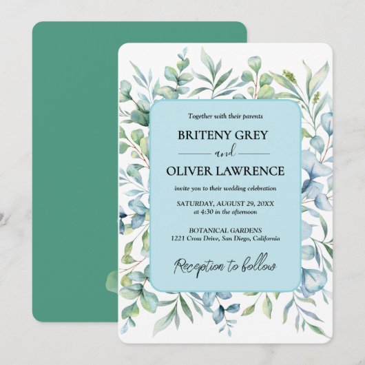 Invitation Mariage Botanique Rustique Eucalyptus (Devant / Derrière)