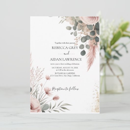 Invitation Mariage Botanique Rustique Eucalyptus Verdure (Debout devant)