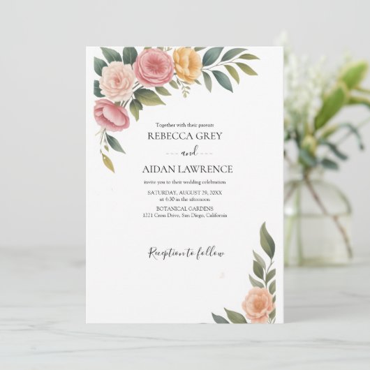 Invitation Mariage Botanique Rustique Eucalyptus Verdure  (Debout devant)