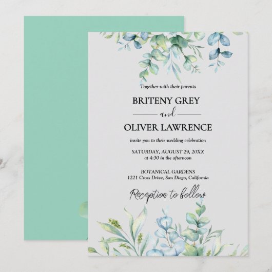 Invitation Mariage Botanique Rustique Eucalyptus Verdure (Devant / Derrière)