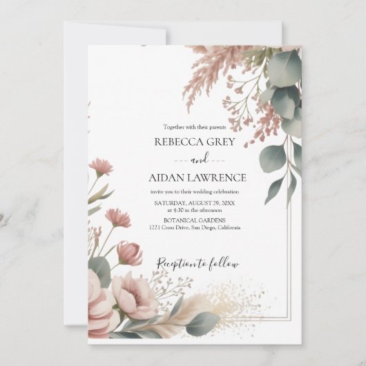 Invitation Mariage Botanique Rustique Eucalyptus Verdure  (Devant)