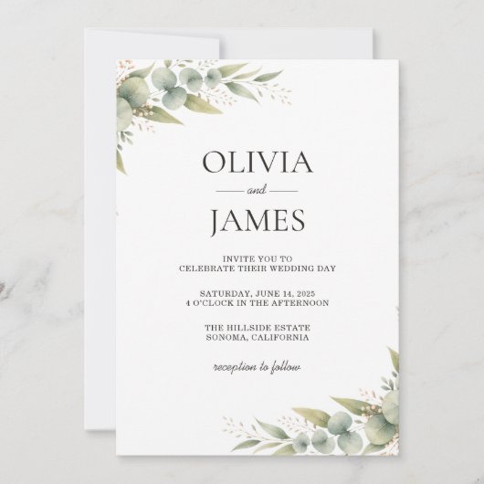 Invitation Mariage Botanique Rustique Eucalyptus Verdure (Devant)