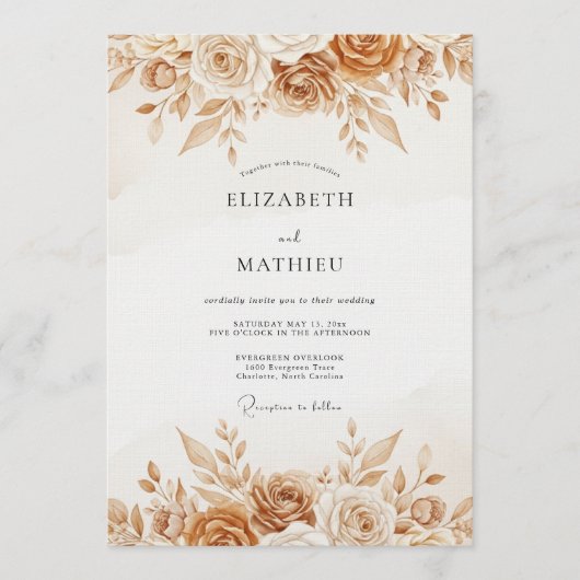 Invitation Mariage Botanique Rustique Ocre (Devant)