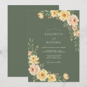 Invitation Mariage Botanique Rustique Olive Pêche (Devant / Derrière)