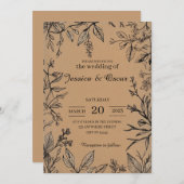 Invitation Mariage Botanique Rustique Papier Kraft Feuillage (Devant / Derrière)