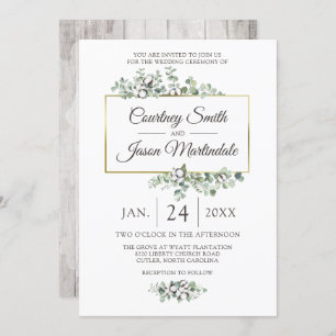 Invitation Mariage botanique Rustique Southern Cotton Boll