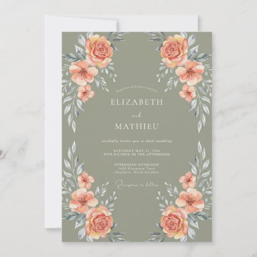 Invitation Mariage Botanique Rustique Vert Olive (Devant)