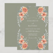 Invitation Mariage Botanique Rustique Vert Olive (Devant / Derrière)