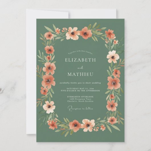 Invitation Mariage Botanique Rustique Vert Sauge (Devant)