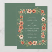 Invitation Mariage Botanique Rustique Vert Sauge (Devant / Derrière)