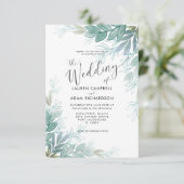 Invitation Mariage Botanique Rustique Vert Sauge & Sarcelle (Debout devant)