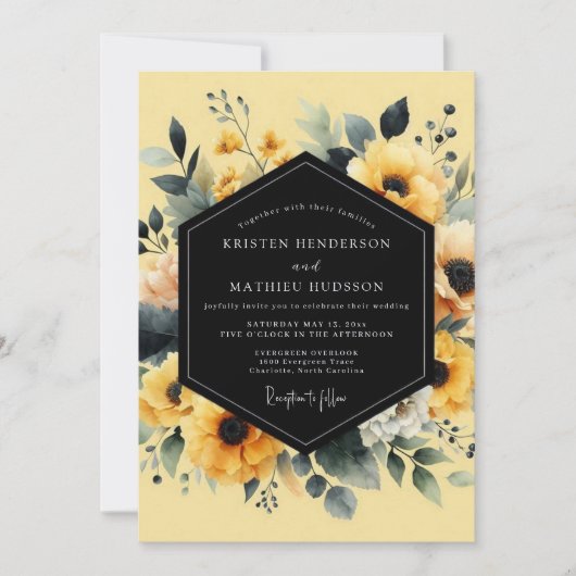 Invitation Mariage Botanique Saffron Noir (Devant)