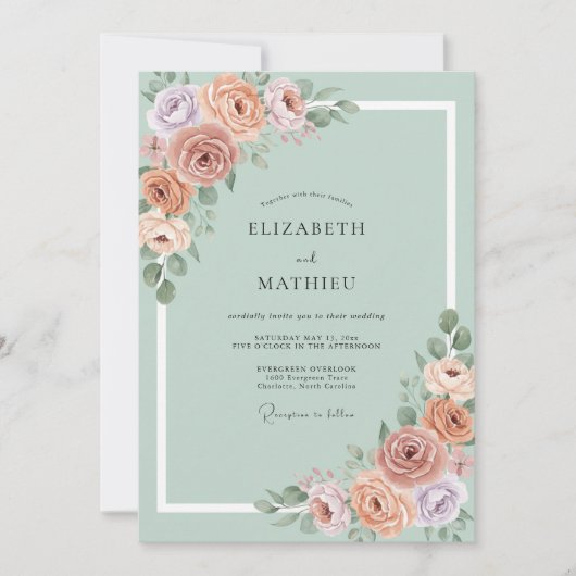 Invitation Mariage Botanique Sage Paisible (Devant)