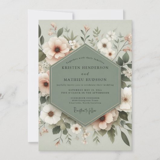Invitation Mariage Botanique Sage Sérénité (Devant)