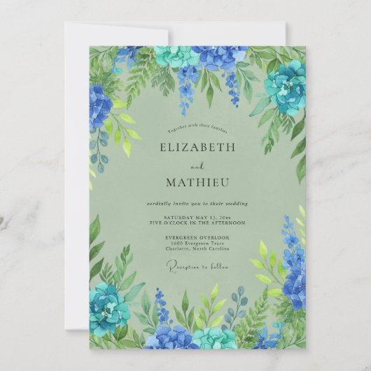 Invitation Mariage Botanique Sage Turquoise (Devant)