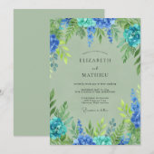 Invitation Mariage Botanique Sage Turquoise (Devant / Derrière)