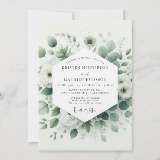 Invitation Mariage Botanique Sage Verdoyant (Devant)