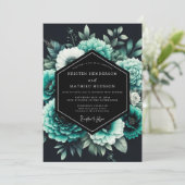 Invitation Mariage Botanique Sarcelle Noir (Debout devant)
