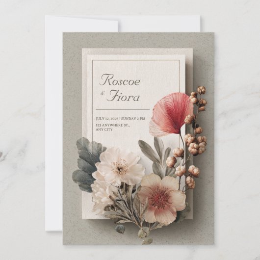 Invitation Mariage Botanique Séchée Florale Teintée Rustique (Devant)