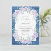 Invitation Mariage Botanique Séduisant Bleu Indigo (Debout devant)