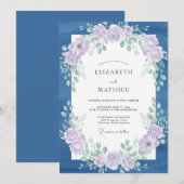 Invitation Mariage Botanique Séduisant Bleu Indigo (Devant / Derrière)