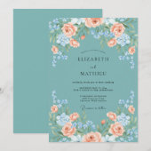 Invitation Mariage Botanique Seduisant de Teinte Turquoise (Devant / Derrière)