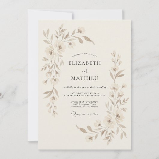 Invitation Mariage Botanique Serein Beige (Devant)