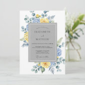 Invitation Mariage Botanique Sérène Bleu Jaune (Debout devant)
