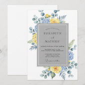 Invitation Mariage Botanique Sérène Bleu Jaune (Devant / Derrière)