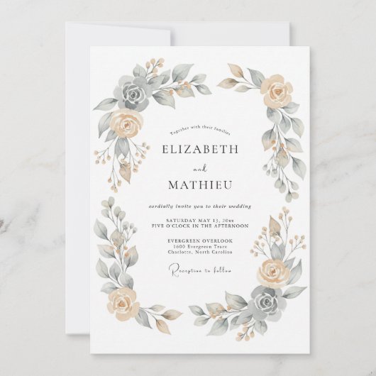 Invitation Mariage Botanique Sérénité Abricot (Devant)