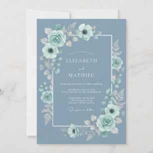 Invitation Mariage Botanique Sérénité Bleu Acier