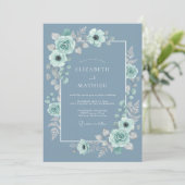 Invitation Mariage Botanique Sérénité Bleu Acier (Debout devant)