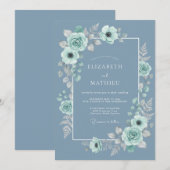 Invitation Mariage Botanique Sérénité Bleu Acier (Devant / Derrière)