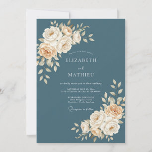Invitation Mariage Botanique Sérénité Bleu Ardoise