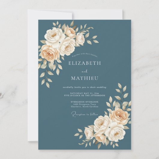 Invitation Mariage Botanique Sérénité Bleu Ardoise (Devant)