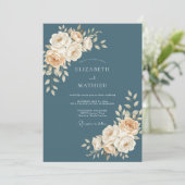 Invitation Mariage Botanique Sérénité Bleu Ardoise (Debout devant)
