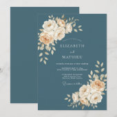 Invitation Mariage Botanique Sérénité Bleu Ardoise (Devant / Derrière)