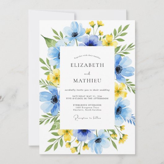 Invitation Mariage Botanique Sérénité Bleu Ciel (Devant)