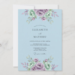 Invitation Mariage Botanique Sérénité Bleu Clair
