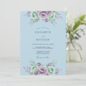 Invitation Mariage Botanique Sérénité Bleu Clair (Debout devant)
